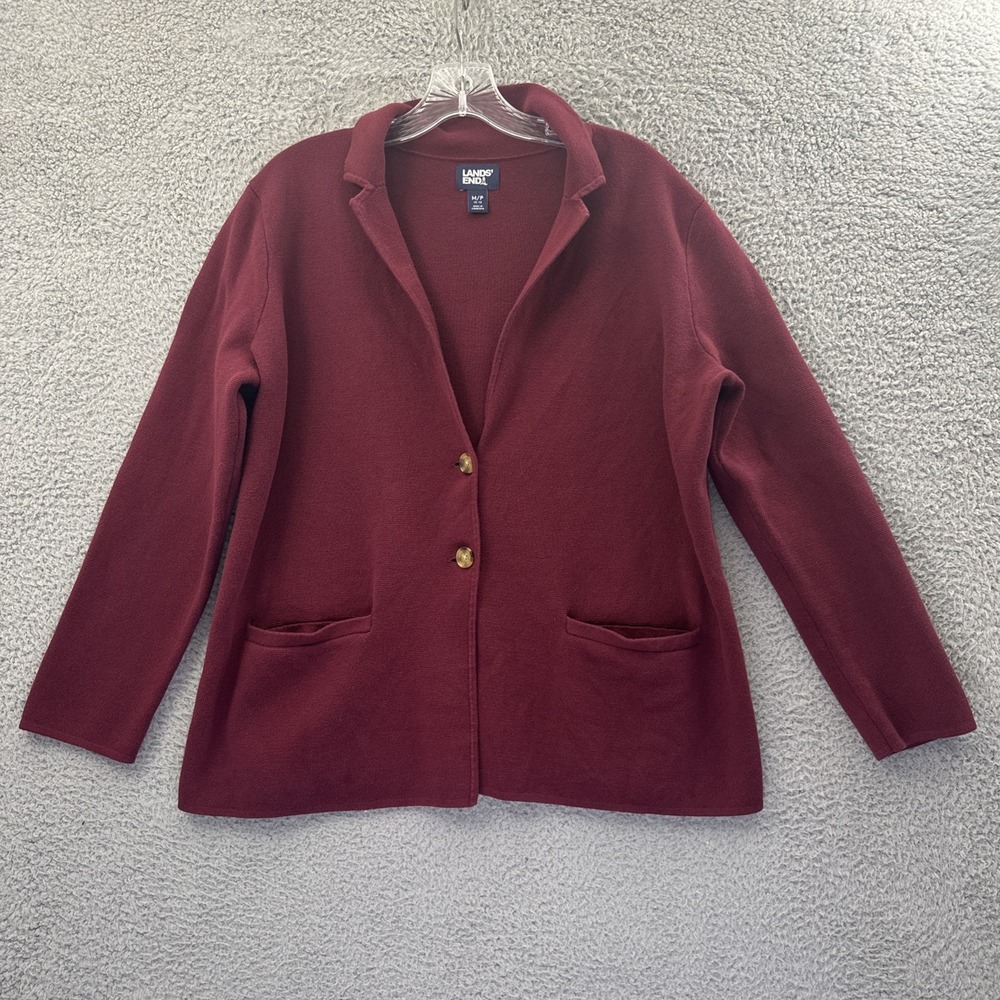 Lands' End Knit Cardigan Sweater Burgundy Preppy Academia Cotton Women's Medium